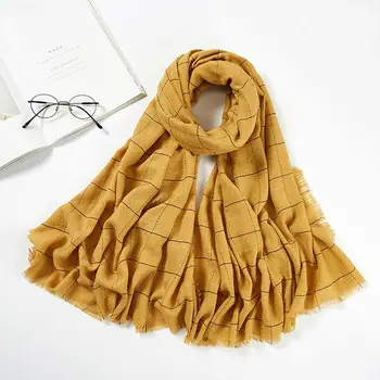 

Winter Warm Plaid Stripe Scarf And Wraps Thick Warm Women Hjiabs Fringe Pashmina Muslim Headscarf Islamic Turban Long Shawl