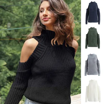 

Halter Strapless Sweater Women Casual Loose Solid Color Halter Strapless Blouse Pullover Sweater Acrylic Winter