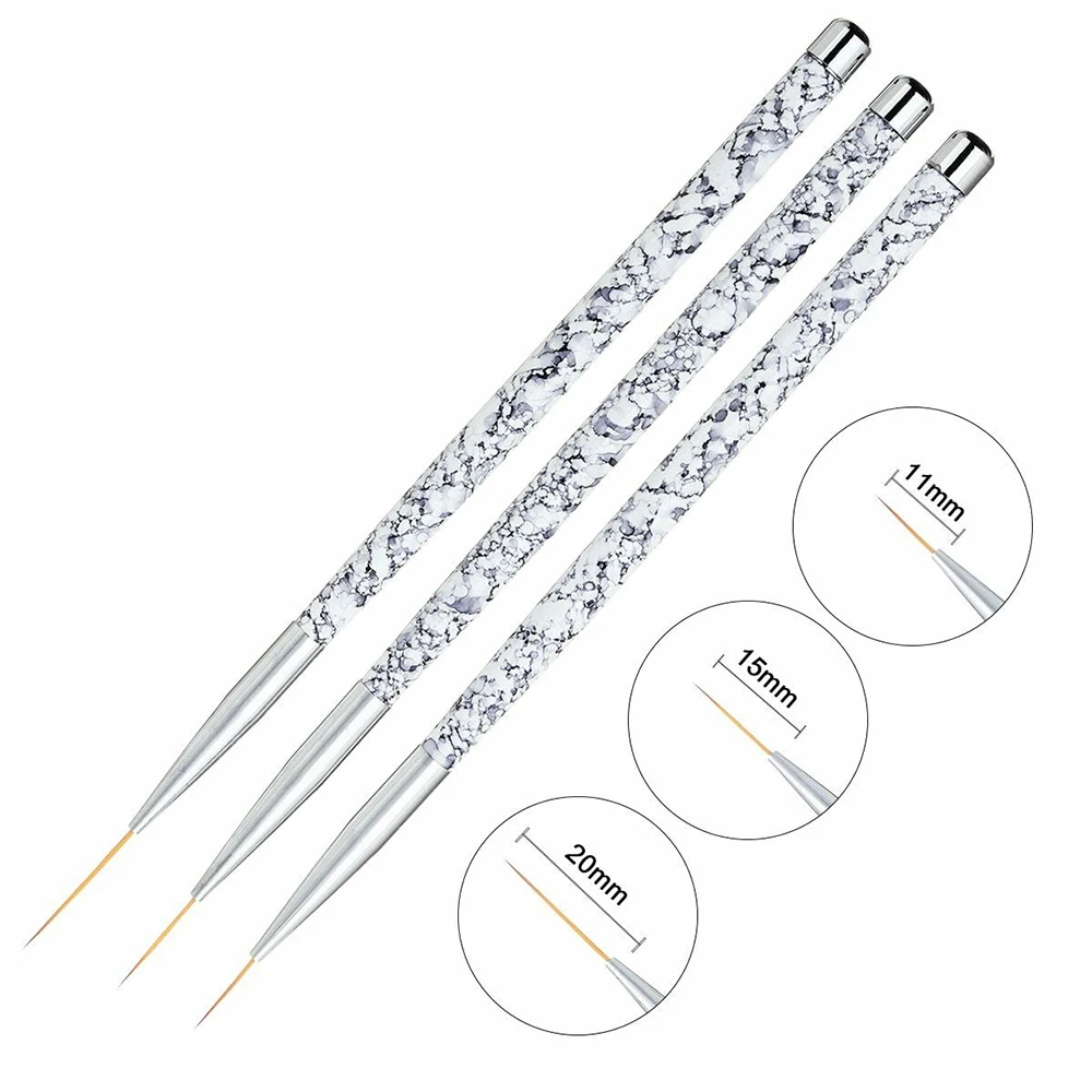 HOT 11/15/20mm Nail Art Marble Handle UV Gel Liner Brush Set Painting Acrylic Pen 3D Carving DIY Glitter Ongles Professionnel