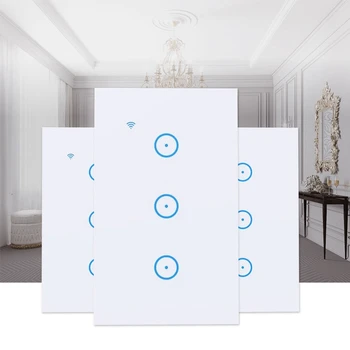 

New Us Wifi Switch Press Control Wall Light Switch 3 Gang 120 Type Panel Wall Press Light Switch Smart Home Google Compatible(Us