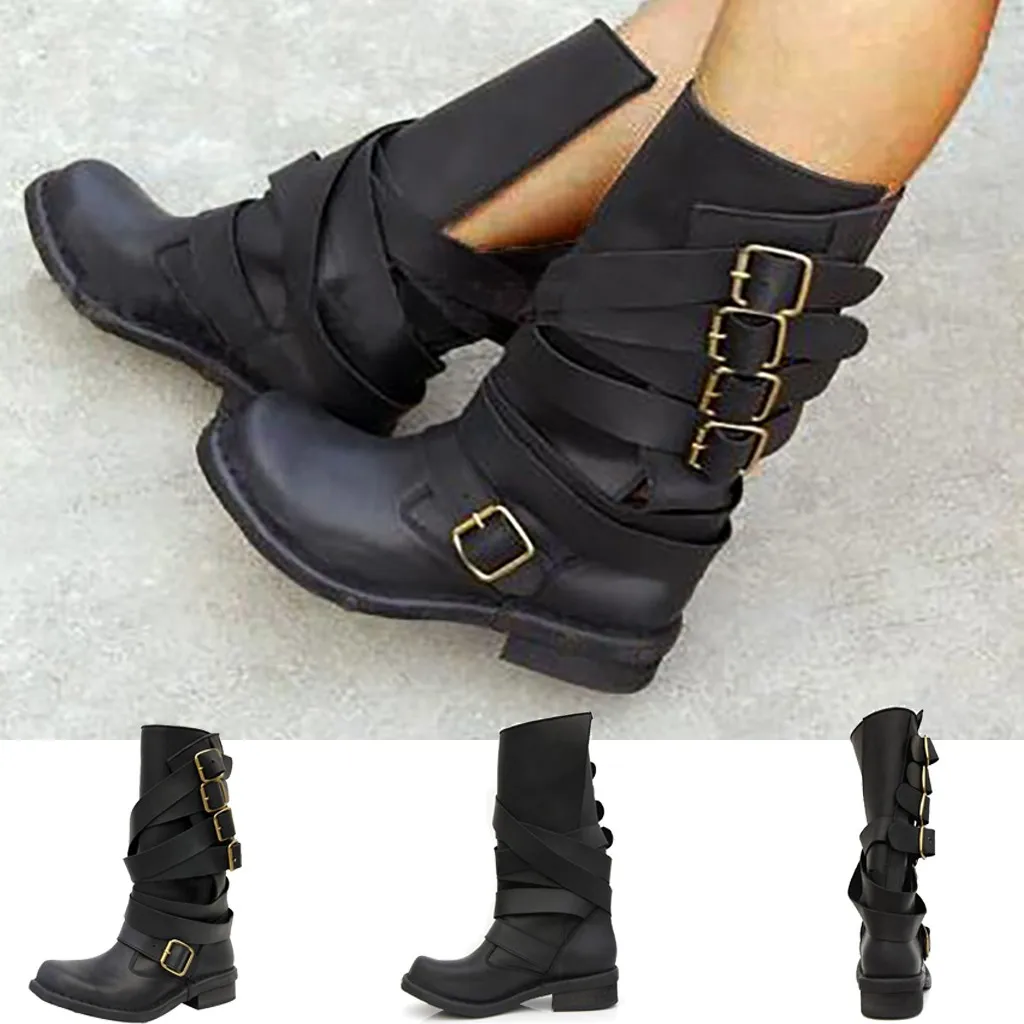 Зимние теплые женские ботинки martins; модные ботинки на среднем каблуке в стиле рок, нейтральный; крутой пояс в стиле ретро; обувь с пряжками; зимние кожаные ботинки
