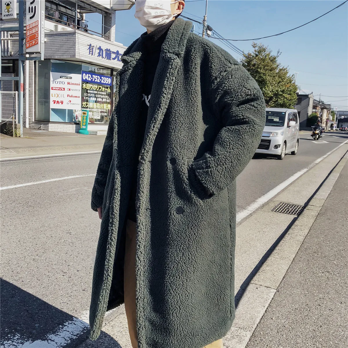 Мужская зимняя теплая плотная Шерстяная длинная куртка корейское негабаритное двубортное пальто Повседневный шерстяной Тренч плюшевое Свободное пальто - Цвет: dark green