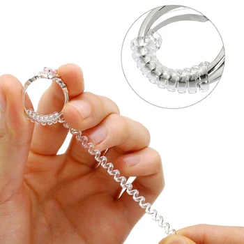 

4pcs/set Clip Elastic Jewelry Tightener Transparent Plastic Reducer DIY Spiral Based Invisible Ring Size Adjuster Resizing Tools