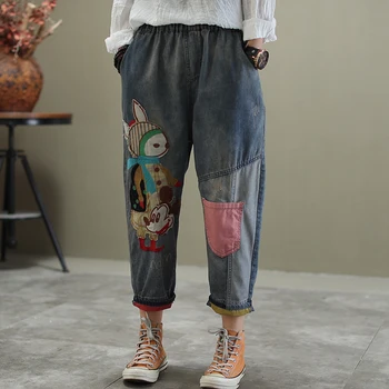 

Women Jeans Denim Pants Bottoms Big Loose Straight Cartoon Patchwork Sweet Cute Fashion Casual for Spring Summer AZ21331519