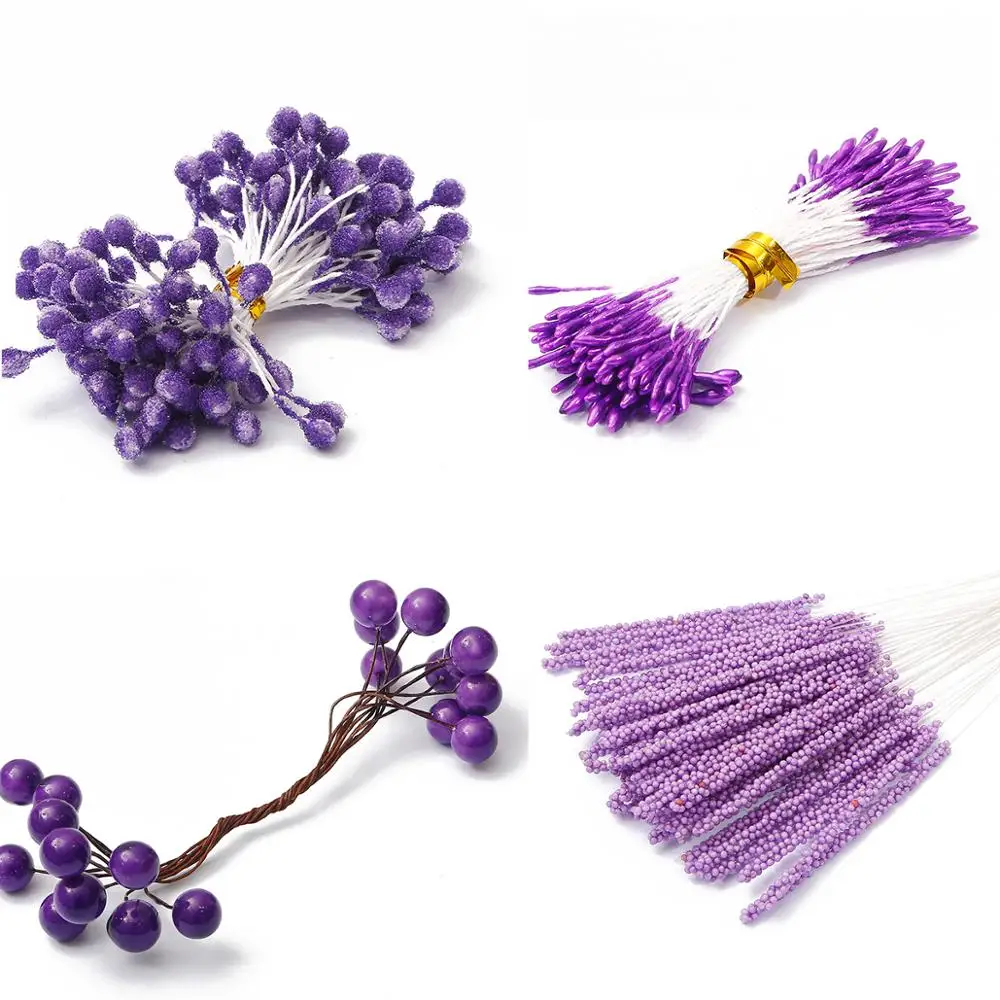 Artificial flowers stamen berries bundle 70-90pcs Purple yellow cherry DIY Christmas wedding cake gift box wreaths decor