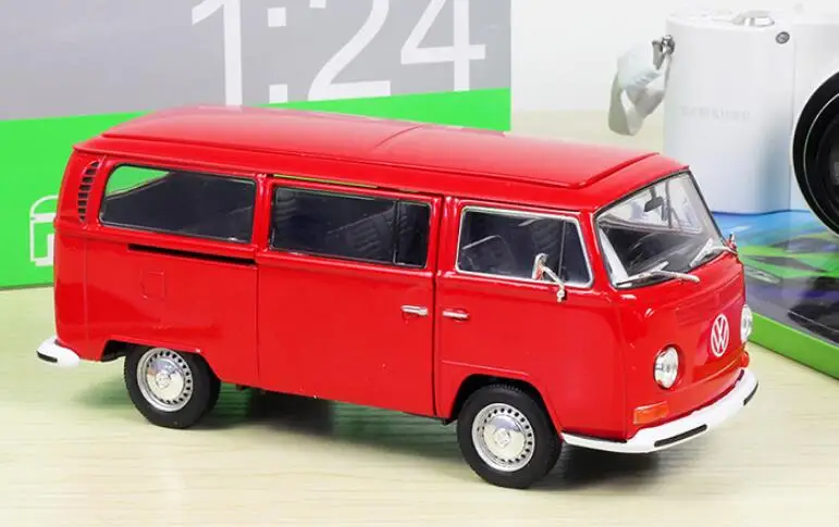 1:24 Масштаб литья под давлением Модель автомобиля игрушки для Volkswagen Van РЕТРО ПРИНТ T2 автобус сплав 1972 VW автобус Отличный для ребенка подарок игрушки автомобиль - Цвет: have box  red
