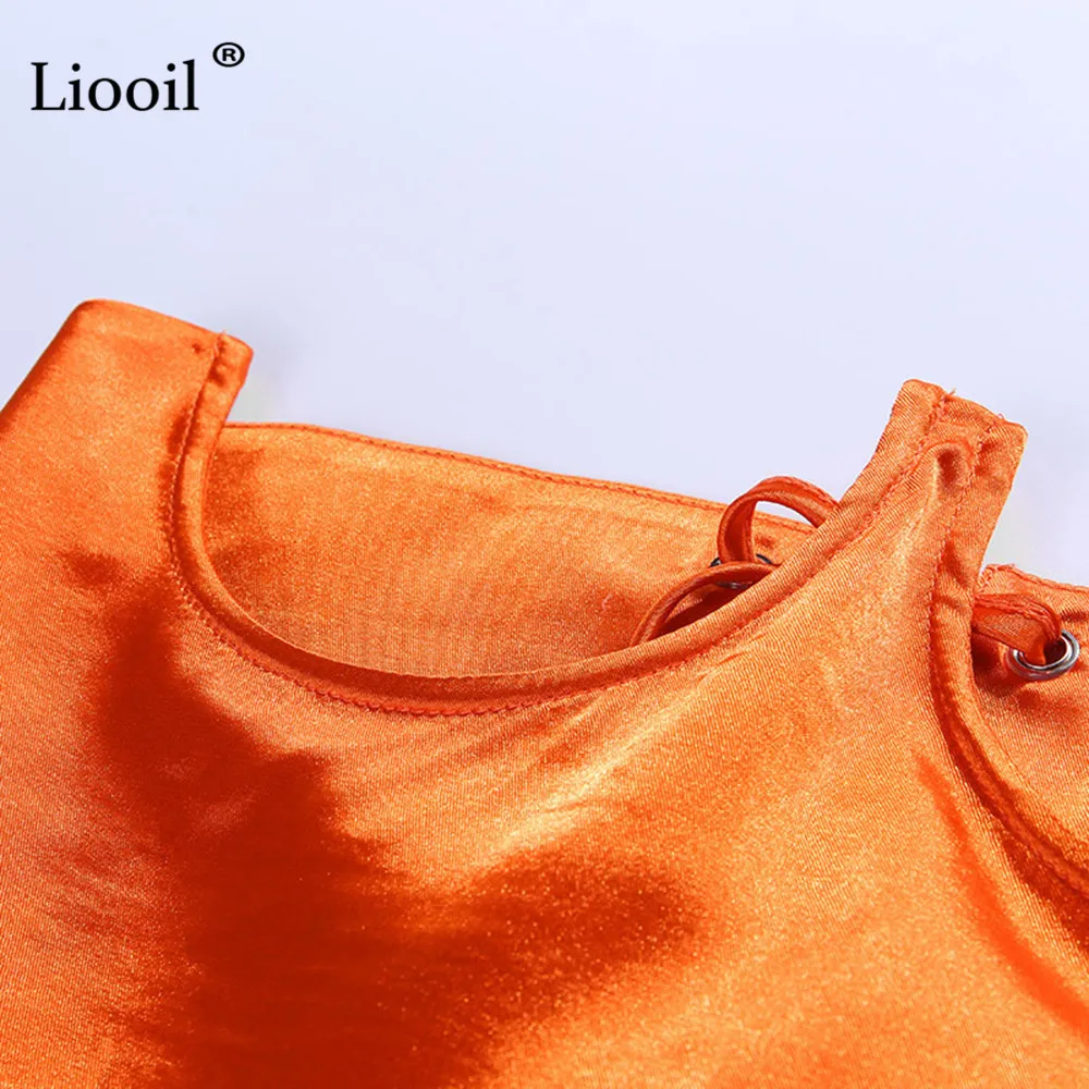 Liooil/атласное сексуальное мини-платье-рубашка с карманами, осень, длинный рукав, ремень на пуговицах, оранжевые Клубные короткие платья, женские вечерние платья