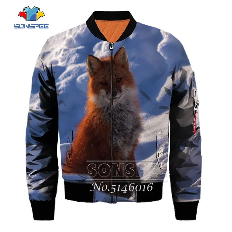 SONSPEE Animal Fox 3D Print Harajuku top Flying jacket aviator pilot Men Bomber Jackets Women Fashion Casual Clothing F5
