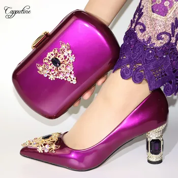 

Latest Purple Lady Spring/Autumn High Heel Pointed Toe Shoes Matching With Clutch Bag Set VC894 Heel Height 6.5CM