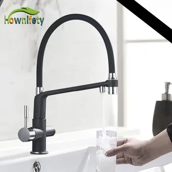 

Black hose color matching white blacked purified Kitchen faucet spray and stream modes click button with drink water hot cold