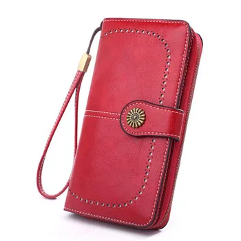 

Women Wallet Retro leather female card holder wallet Long Wallet Phone bag zipper hollow out purse fashion Multifunction bags