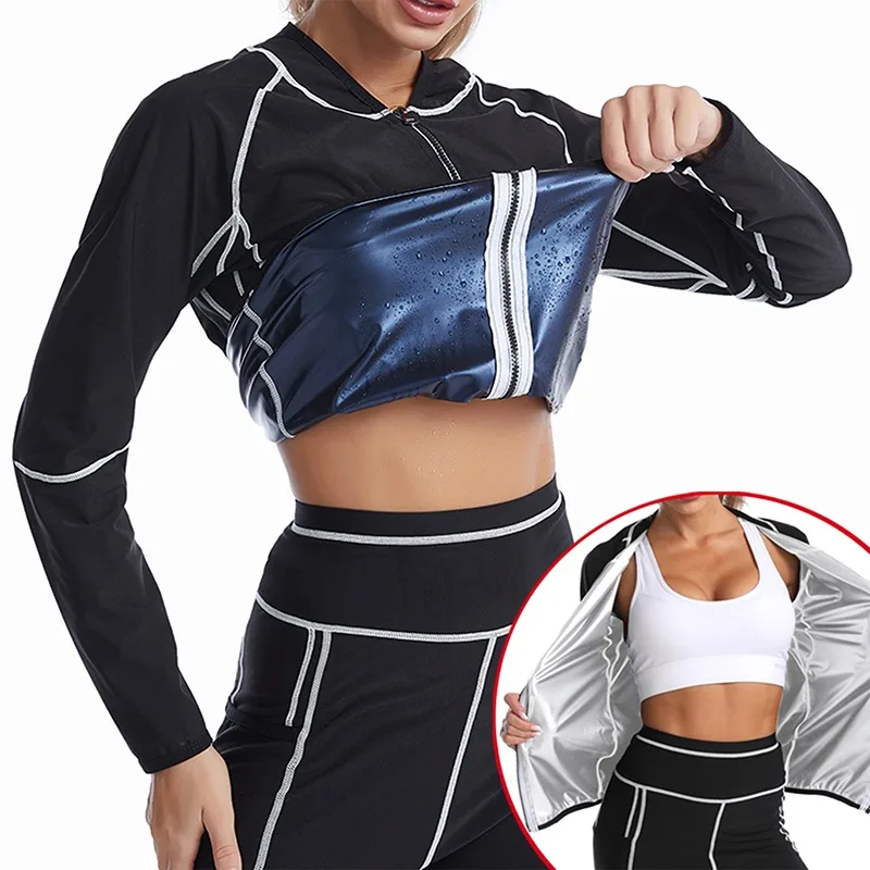 thong shapewear Sauna Slimming Top And Pants Neoprene Sweat Thermal Suits Women Long Sleeve Zipper Shirts Weight Loss Body Shaper Trousers Sets backless shapewear