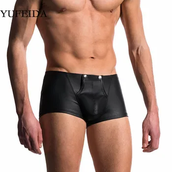 

YUFEIDA Faux Leather Mens Underwear Boxers Male Gay Homme Panties Low Rise Underpants Boxer Shorts Trunks Bulge Pouch Jockstrap