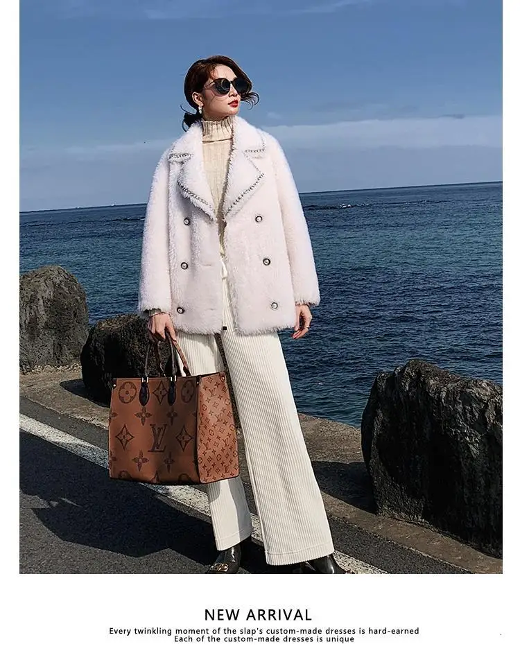 Autumn Winter New Style Cashmere Wool Granule faux Fur Clothing Composite materials Fur Chenille Coat WOM