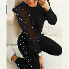 

Women Autumn Cold Shouder tracksuit set Lady High Waist Bandage Pants 2Pcs Set Lady Winter beads Long sleeve Suits dropshipping