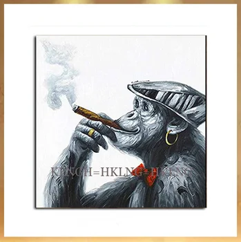 

Handmade Smoking Monkey Lead with Oil Painting On Canvas Living Room Home Decor Wall Paintings Thinking Orangutan Animal