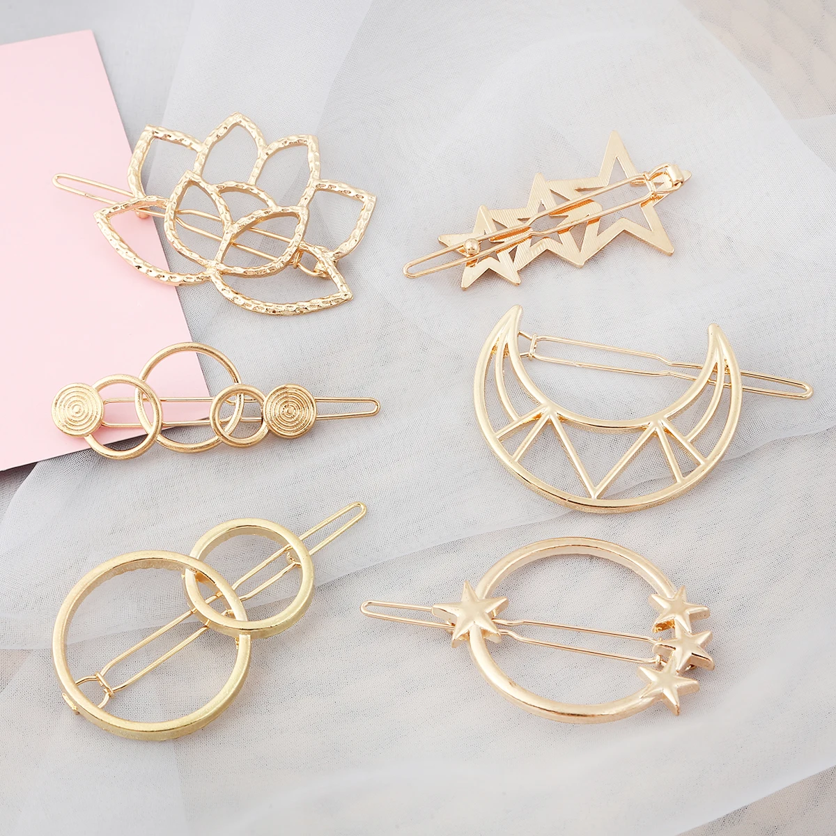 

Woman Hair Accessories Triangle Hair Clip Pin Metal Geometric Alloy Hairband Moon Circle Hairgrip