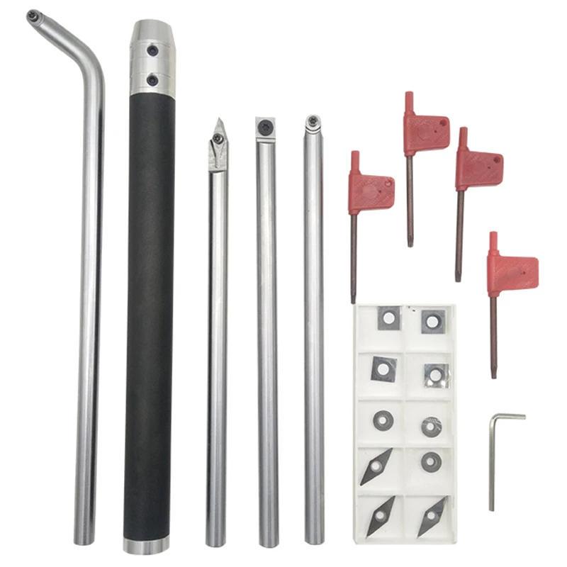 

4Pcs Diamond Round Square Carbide Tipped Wood Turning Tool with 300mm Handle + 10Pcs Blades + 3Pcs Wrench