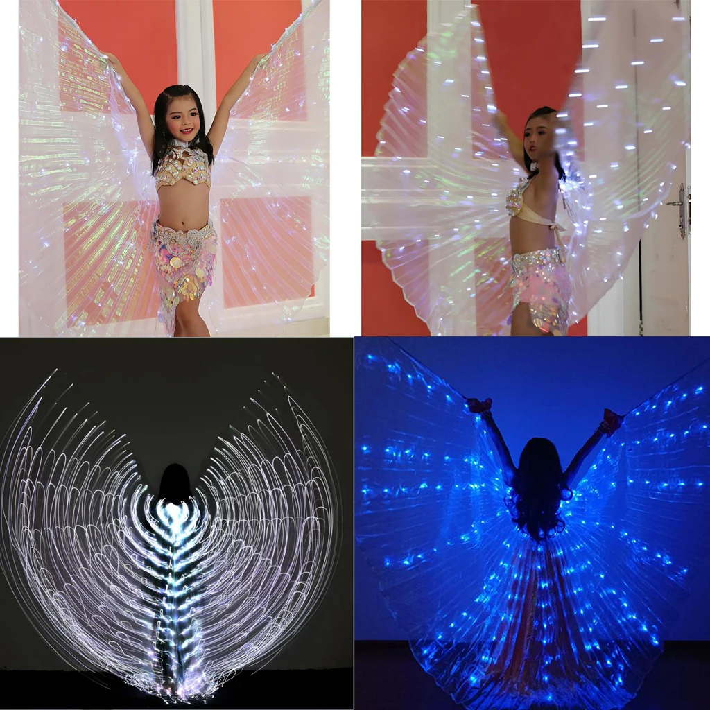 

LED Isis Wings Glow Light Up Belly Dance Costumes with Sticks Performance Props Dance Wing for Children Shining Wings Open 360°