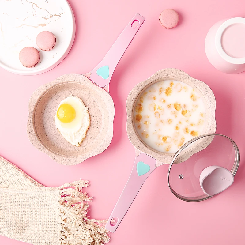 Новинка, розовая сковорода с антипригарным покрытием, для детского питания, для приготовления яиц, кастрюля, маленький молочный суп, кастрюля, медицинский камень, кухонная посуда