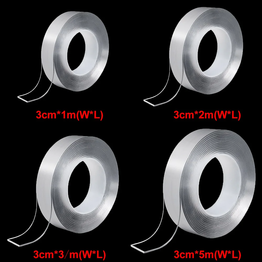 1/2/3/5m многоразовые двусторонний скотч Двухсторонняя клейкая Nano, Не оставляющий следов надежный дизайн, супер Водонепроницаемый лента акриловые двухсторонней клейкой ленты