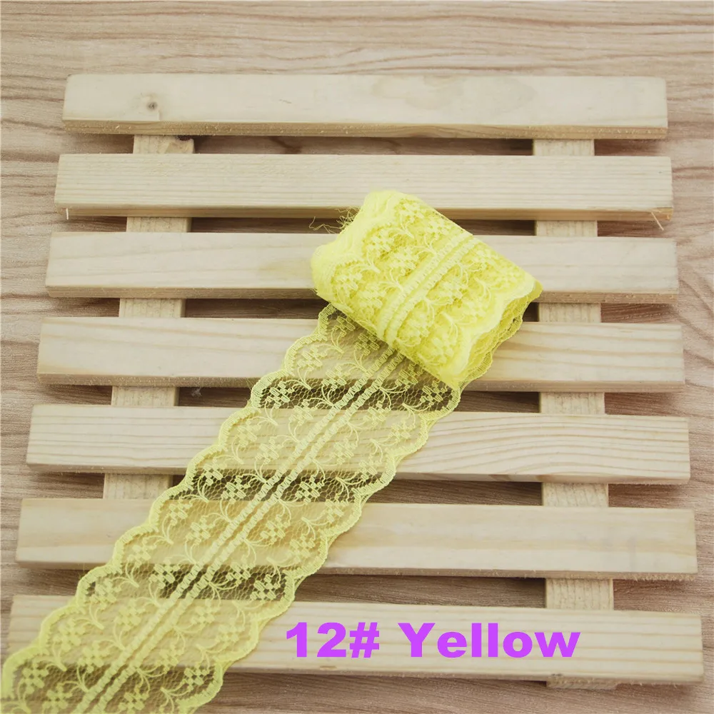 Yellow FASMILEY 45 мм кружевная отделка из полиэстера Grosgrain кружевная лента Цветочная отделка разноцветная лента 10 ярдов L133-2 - Цвет: Yellow