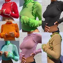 Special Price Chic Mesh See Through Y2K Top Woman Slim Club Patchwork Ruffles T-Shirt Street Turtleneck Crop Tops Neon Tees Special Price Chic Mesh See Through Y2K Top Woman Slim Club Patchwork Ruffles T-Shirt Street Turtleneck Crop Tops Neon Tees