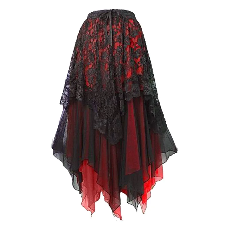 Red WEPBEL, женская мода, кружевная длинная юбка, стимпанк, Винтаж, рок, вечерние, готическая юбка, Cos, Хэллоуин, средневековая, кружевная юбка размера плюс S-4XL - Цвет: Red