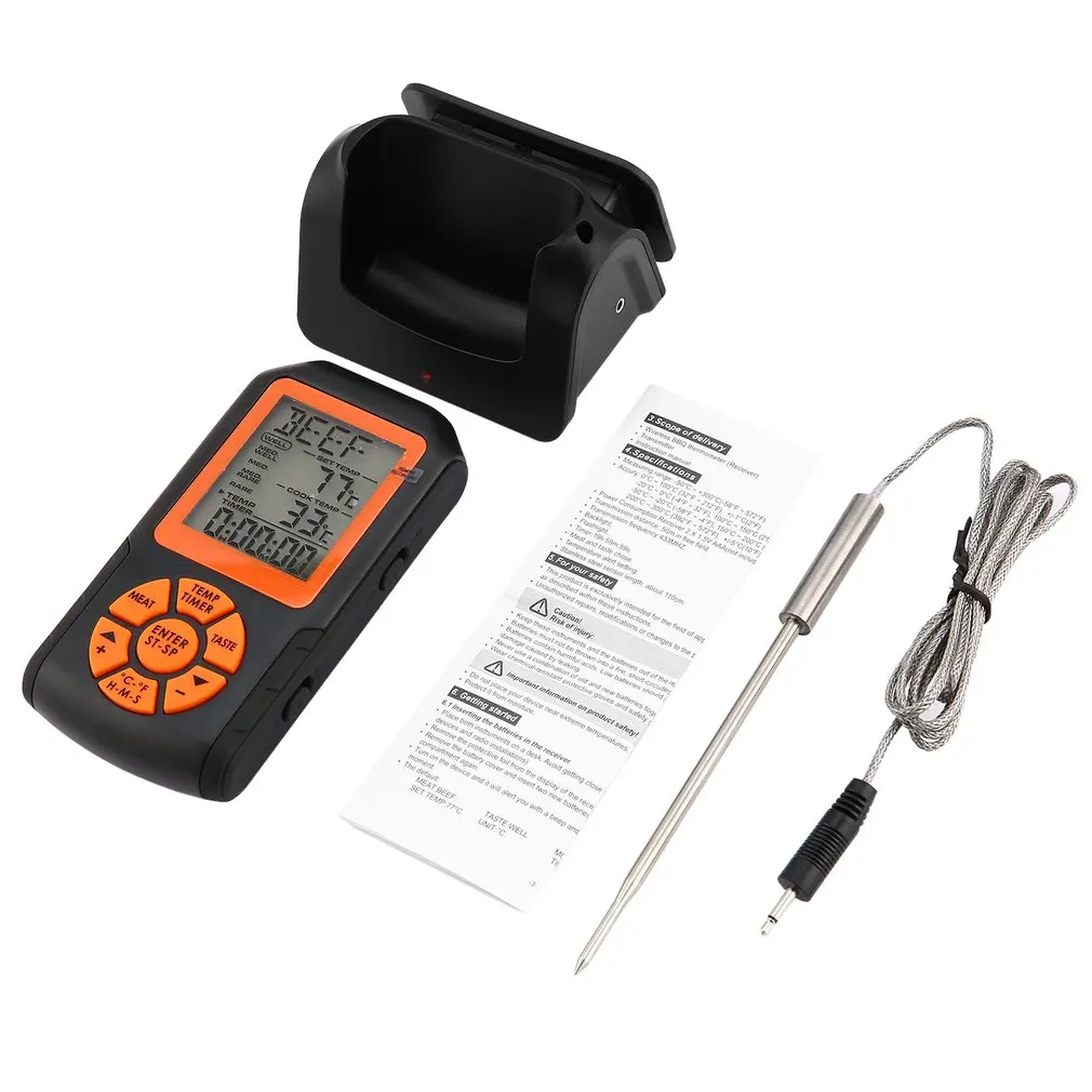 

Digital Remote Wireless Food Kitchen Oven Thermometer Probe For BBQ Grill Oven Meat Timer Temperature Manually Set