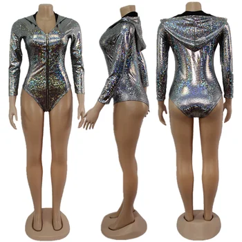 

Sexy Bodysuit Women Club One-pieces Bodysuits Lady Sexy Long Sleeve Shirt Jumpsuit Bodysuit Stretch Leotard Top with Cap