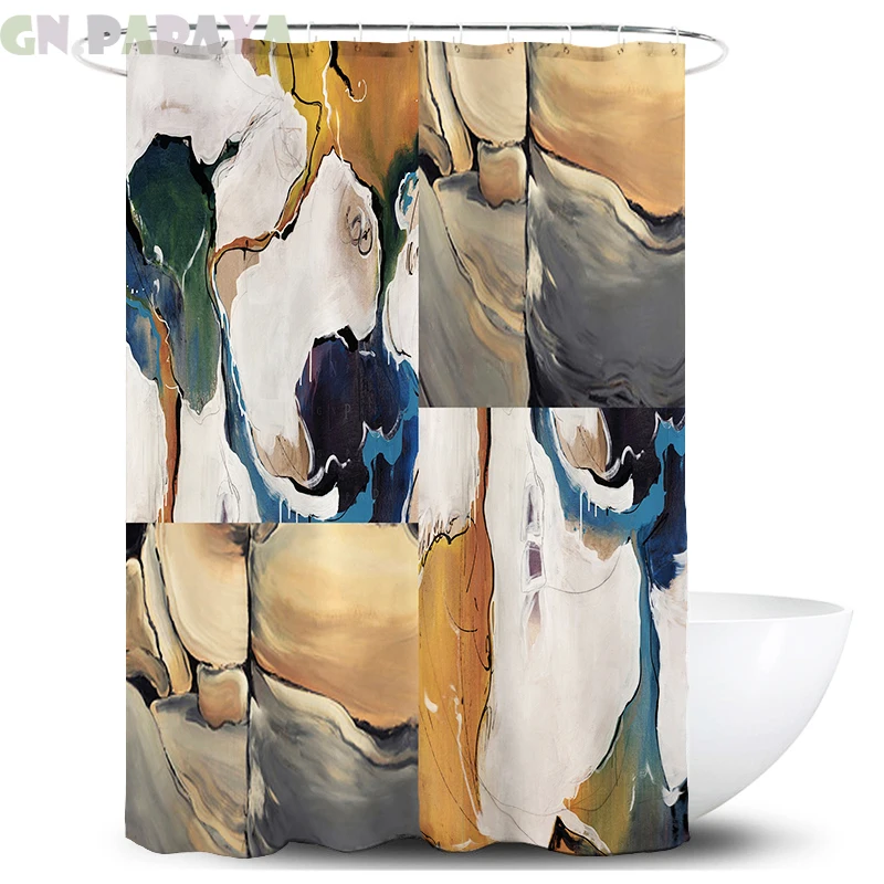 

Geometric stripe abstract yellow Bath Curtains Waterproof Polyester Fabric yellow Shower Curtains Screen with Hooks Accessories