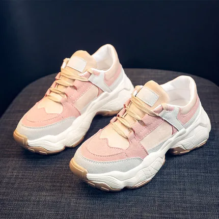 pink Женские классические кроссовки из плотной замши; женская повседневная обувь на платформе; сезон осень; удобная модная женская обувь со шнуровкой; Вулканизированная обувь - Color: pink