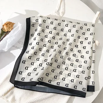 

Printed silk scarf square female sunscreen wild decoration multifunctional silk thin scarf man women letter printed scarf