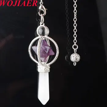 

Merkaba Dowsing Pendulum Natural Amethysts Stone Reiki Healing Pendule Pendant Pendulums for Radiesthesia WOJIAER PN8159