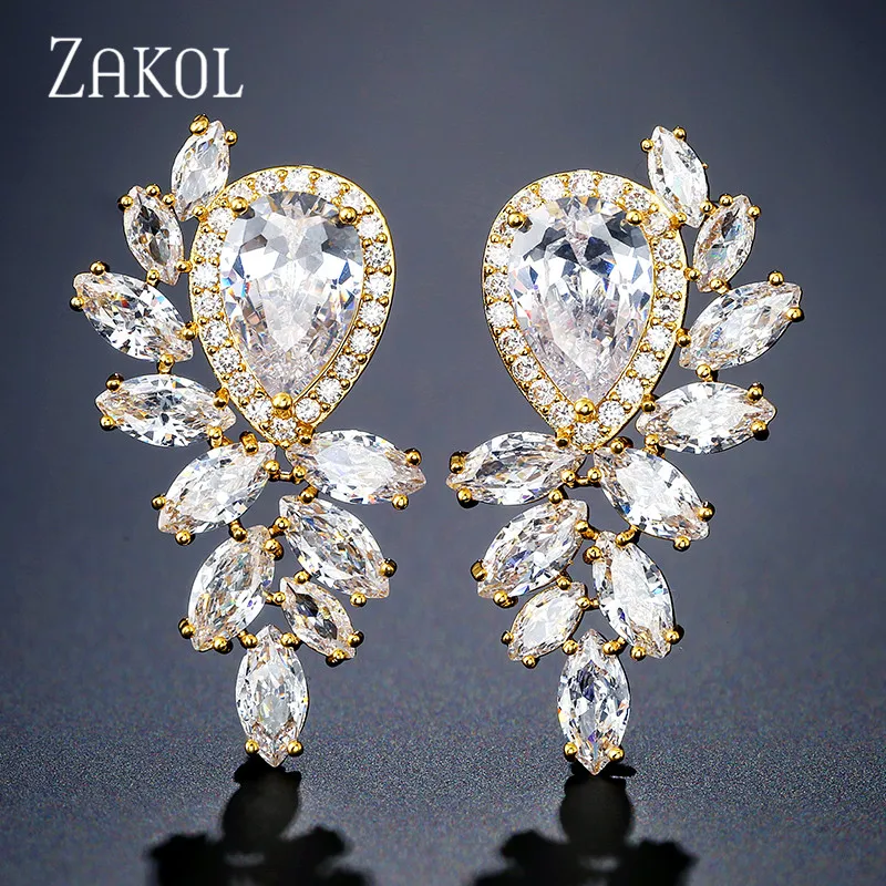 Gold Color ZAKOL популярные свадебные серьги-подвески с кубическим цирконием маркизы для элегантных женщин тренд капли воды Свадебные украшения FSEP2330 - Окраска металла: Gold Color