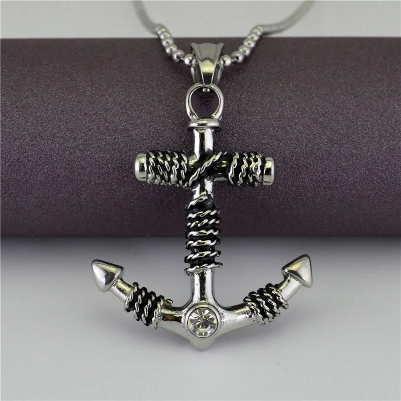 

Retro Hip Hop Ship's Anchor Pendant Personality Men Women Stainless Steel Zircon Pendant Necklace Trendy Men Women Party Jewelry