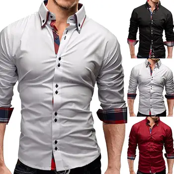 

2019 Casual Shirts Men Fashion Mens Shirts Long Sleeve Plaid Shirt Men Shirt Solid Color Shirt Male Brand Clothing