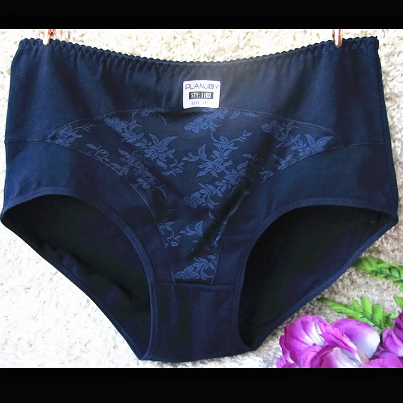 Новинка, Ropa interior femeni трусы размера плюс 7XL с высокой талией, хлопковое кружевное нижнее белье, женское нижнее белье - Цвет: Черный
