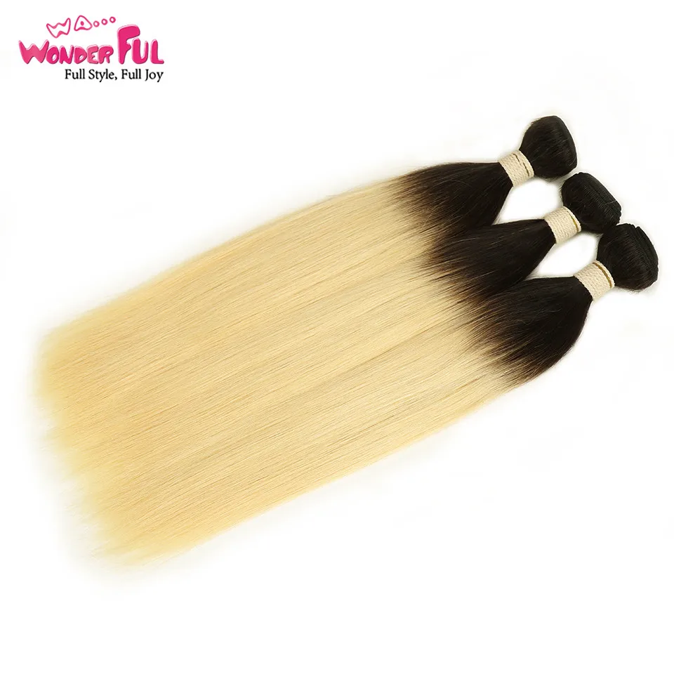 Омбре блонд человеческие волосы T1B 613 Remy бразильские волосы плетение 3 4 пучка 10 до 30 дюймов прямые волосы для наращивания