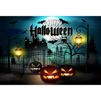 

Vinyl Happy Halloween Moon Night Bat Tree Backdrop Photography Photo Background