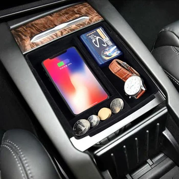 

Accessories Container Storage Box Large Wireless Charger Portable Neatly Car Armrest Organizer ABS For Tesla Model X S