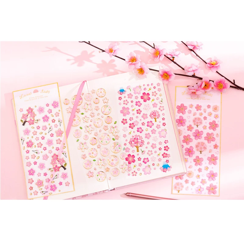 

30pcs/lot Sakura Girl Cherry Blossom Series Crystal Epoxy Sticker Children Decorative Stationery Sticker Multi Label Wholesales