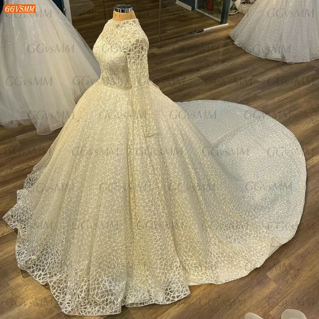 bridal shower dress Dubai Ivory Lace Wedding Dress 2022 Robe De Mariée Princesse High Neck Muslim Long Sleeves Vestido De Noiva Arabic Bride Dresses bridal dresses