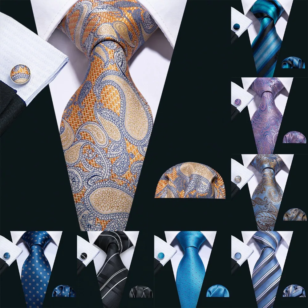 Barry.Wang 20 Colors Paisley 100% Silk Ties For Men Gifts Wedding Necktie Gravata Handkerchief Set Men Business Groom S-20P