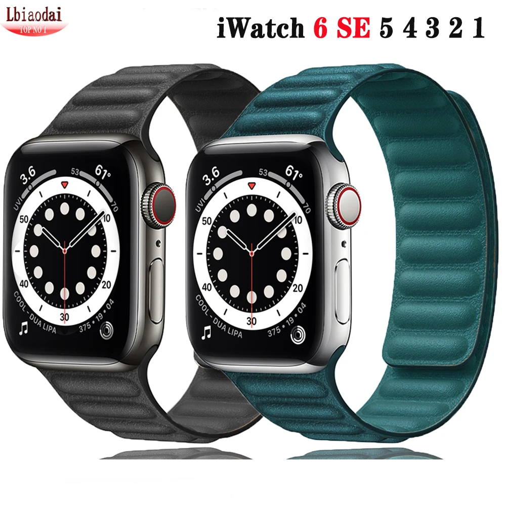 Ремешок для Apple watch 6 band 44 мм 40 кожаный магнитный браслет iWatch bands 42 38 series 5 4 3 2