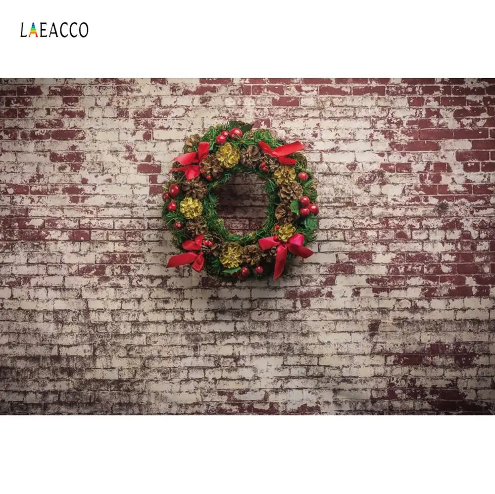 

Laeacco Old Vintage Brick Wall Christmas Wreath Party Baby Portrait Photographic Background Photo Backdrop For Photo Studio