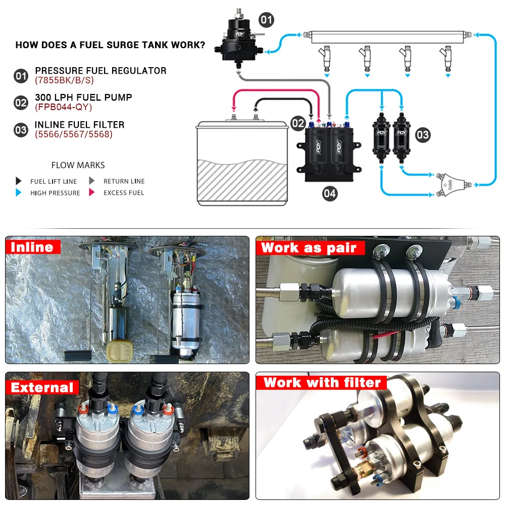 VR-TOP QUALITY External Fuel Pump 044 OEM:0580 254 044 Poulor 300lph come with PQY pack VR-FPB044 fuel pump
