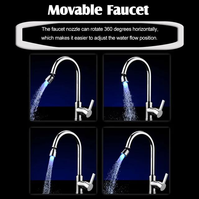LED Water Faucet Glow Faucet Nozzle RGB/Multiple Colors Automatic Changing Water Tap Bathroom Kitchen Faucet Spouts Accessories 4