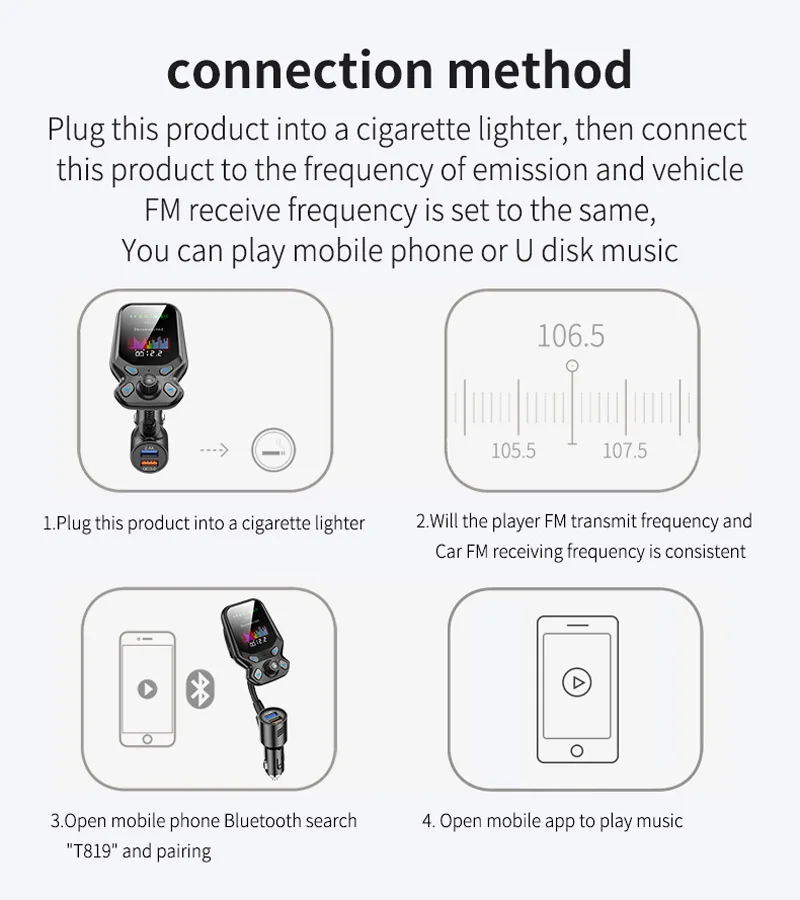 JaJaBor FM передатчик Bluetooth 5,0 автомобильный комплект громкой связи вызова AUX Стерео QC3.0 Быстрая зарядка Поддержка TF карта U диск воспроизведение