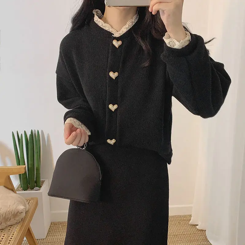 black cardigan women RealSheWinter женский кардиган с круглым вырезом, без рукавов, на пуговицах, Однотонный свитер для женщин, повседневный весенний осенний свитер, кардиган для женщин - Цвет: black cardigan women